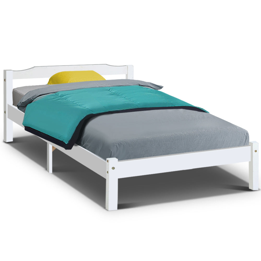 Bed Frame King Single Solid Pine Wooden White with Storage Clearance
