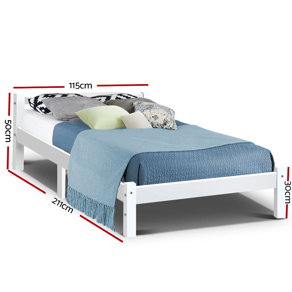 Bed Frame King Single Solid Pine Wooden White with Storage Clearance
