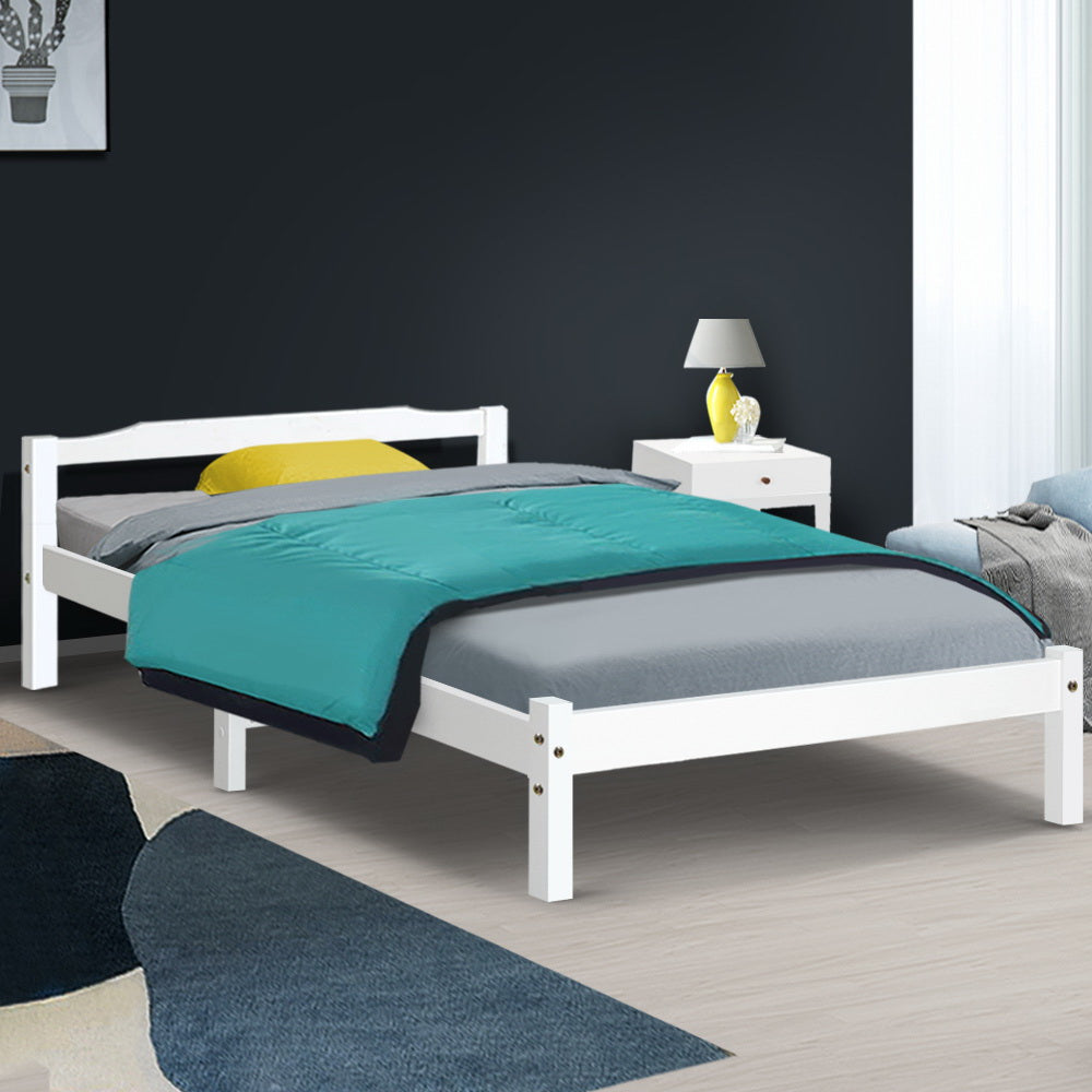Bed Frame King Single Solid Pine Wooden White with Storage Clearance