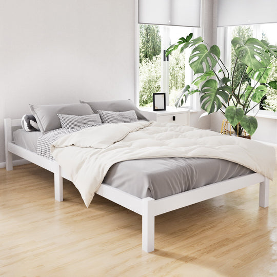 Bed Frame King Single Solid Pine Wooden White with Storage Clearance with Pine finish