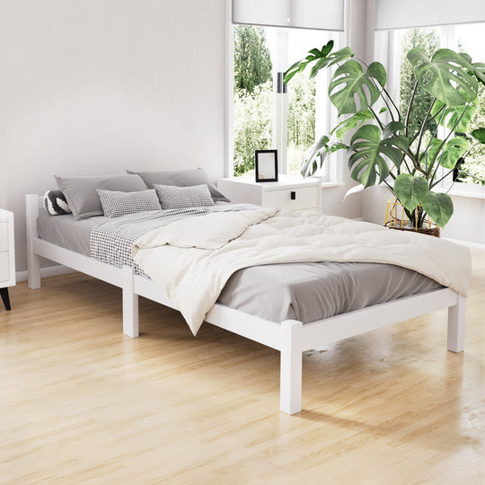 Bed Frame Single Size Wooden White With Plywood Slat Base with Wooden finish