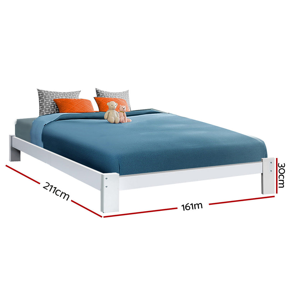 Queen Bed Frame Solid Pine Wood White with Storage Drawers