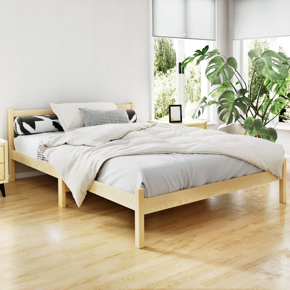 Bed Frame Wooden Double Size Bed Base Pine Timber Mattress Foundation Oak