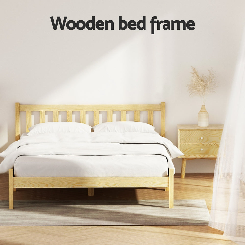 Bed Frame Wooden Double Size Bed Base Pine Timber Mattress Foundation Oak