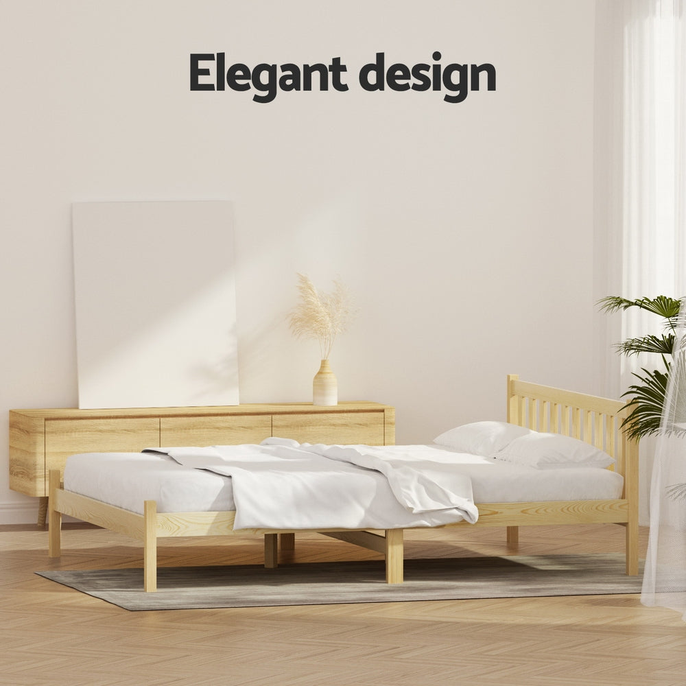 Bed Frame Wooden Double Size Bed Base Pine Timber Mattress Foundation Oak