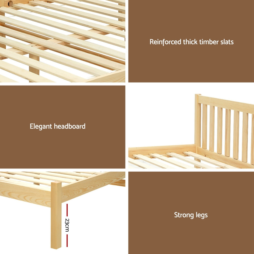 Bed Frame Wooden Double Size Bed Base Pine Timber Mattress Foundation Oak
