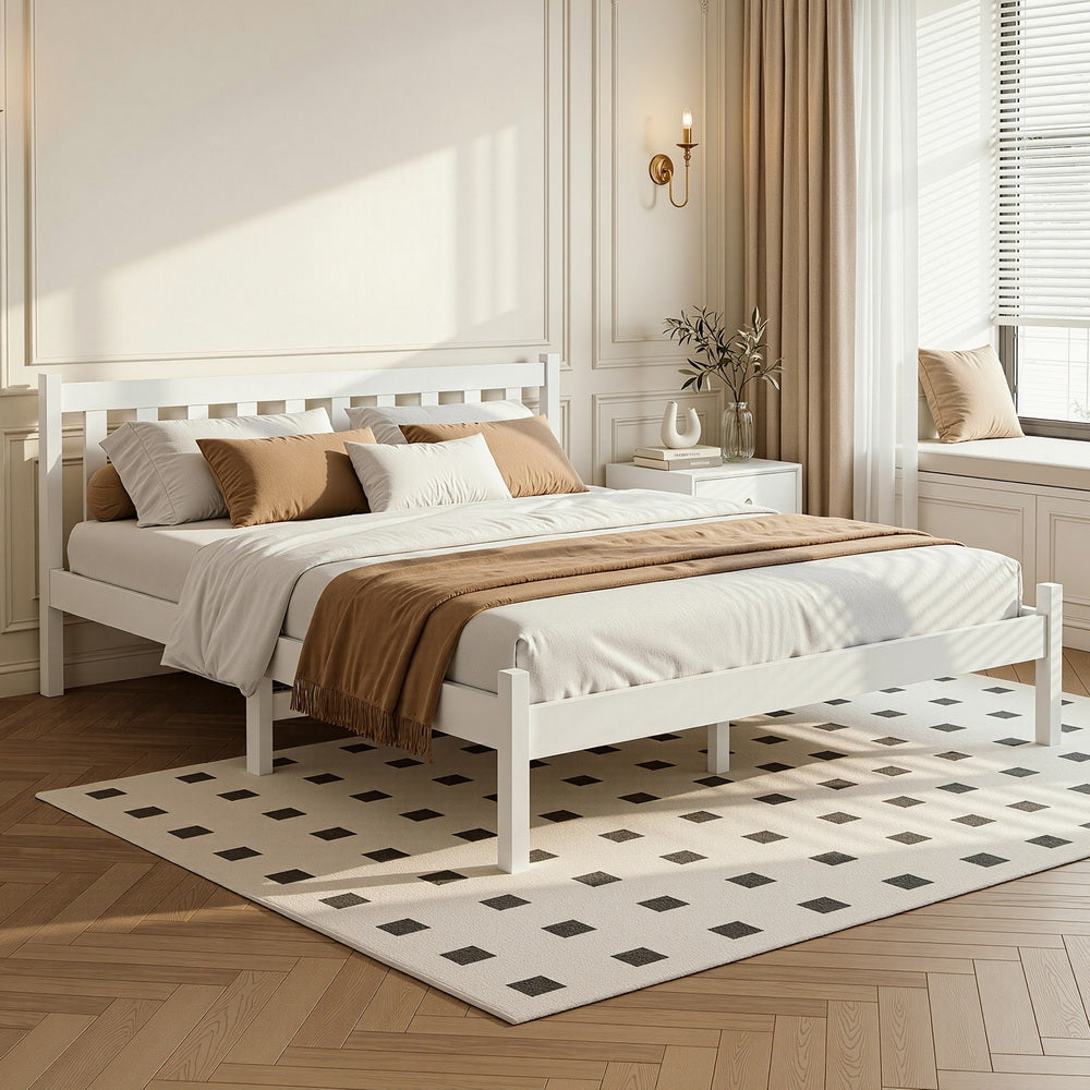 Bed Frame Double Solid Pine Wooden White with Trundle Drawer Option