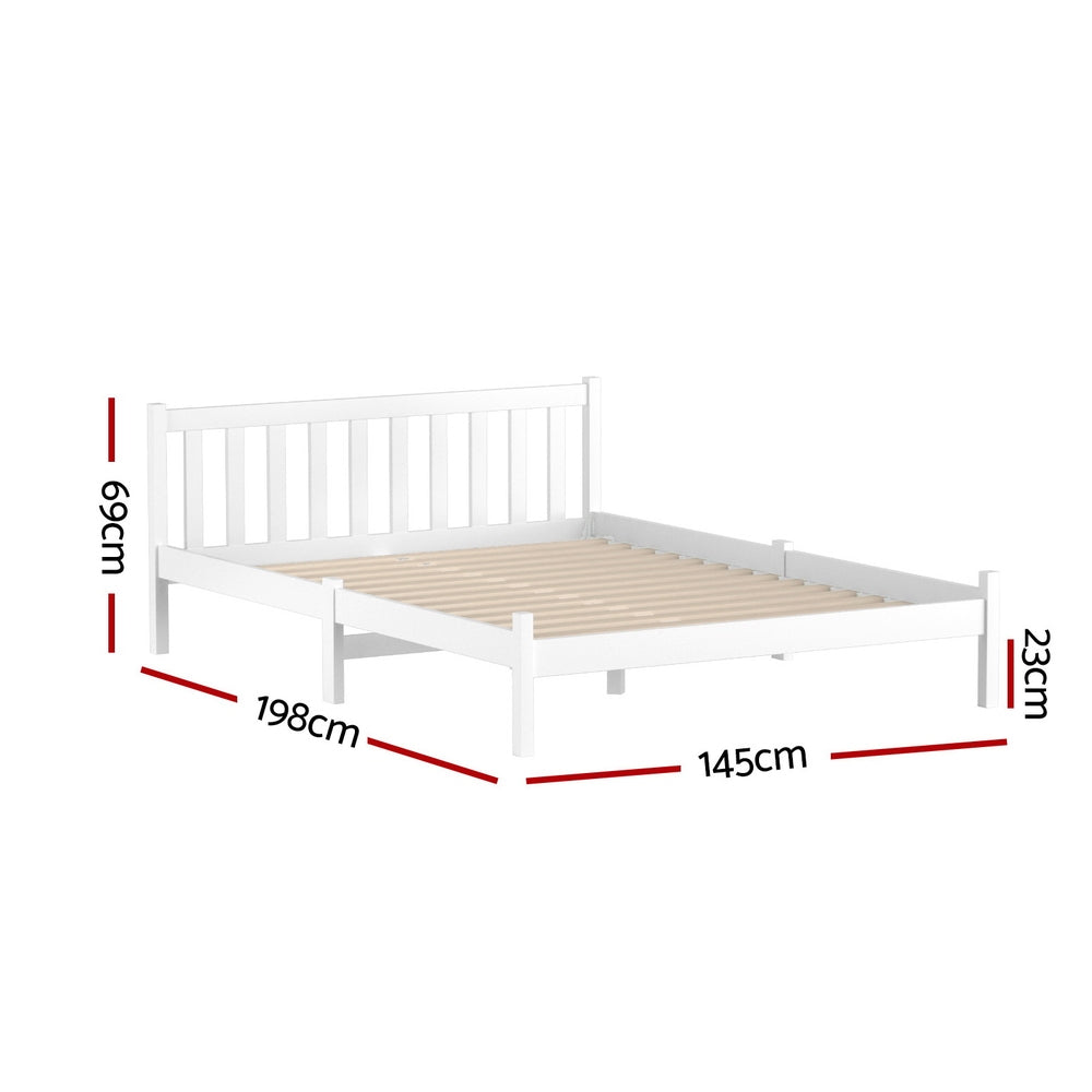 Bed Frame Double Solid Pine Wooden White with Trundle Drawer Option