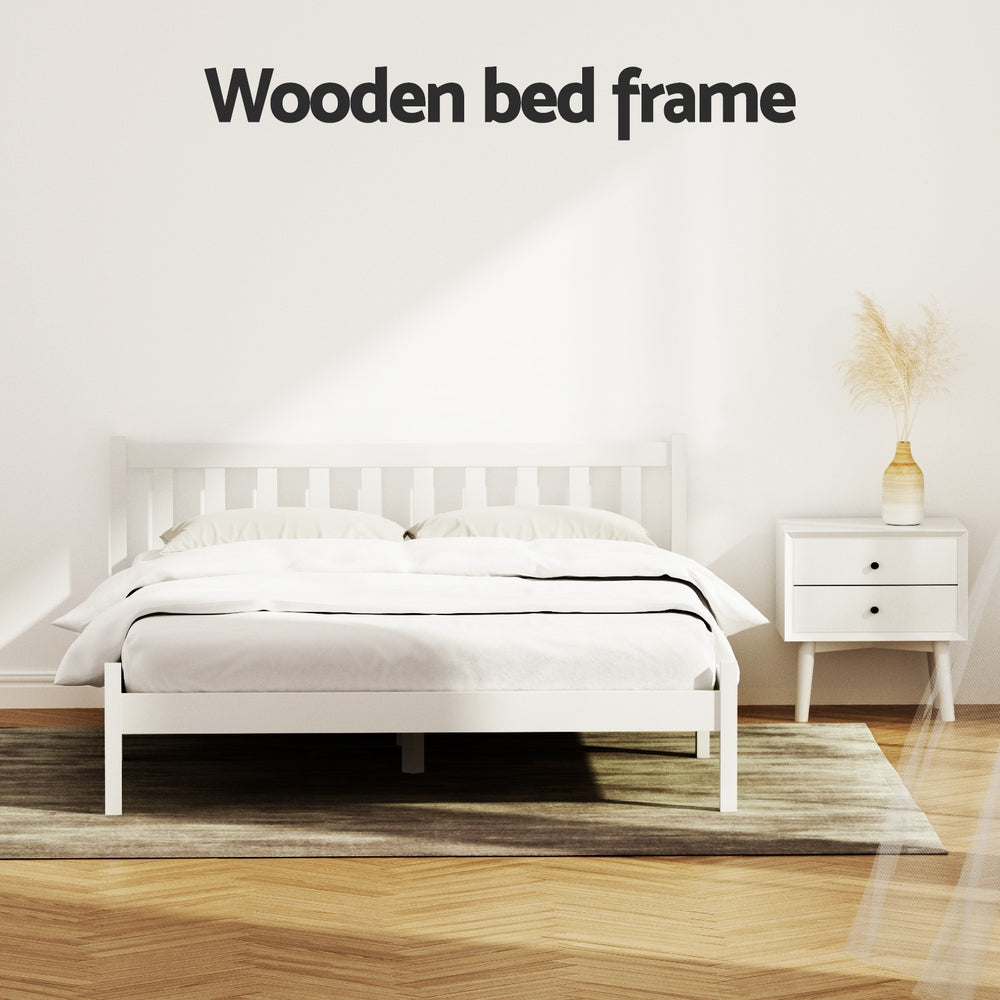 Bed Frame Double Solid Pine Wooden White with Trundle Drawer Option