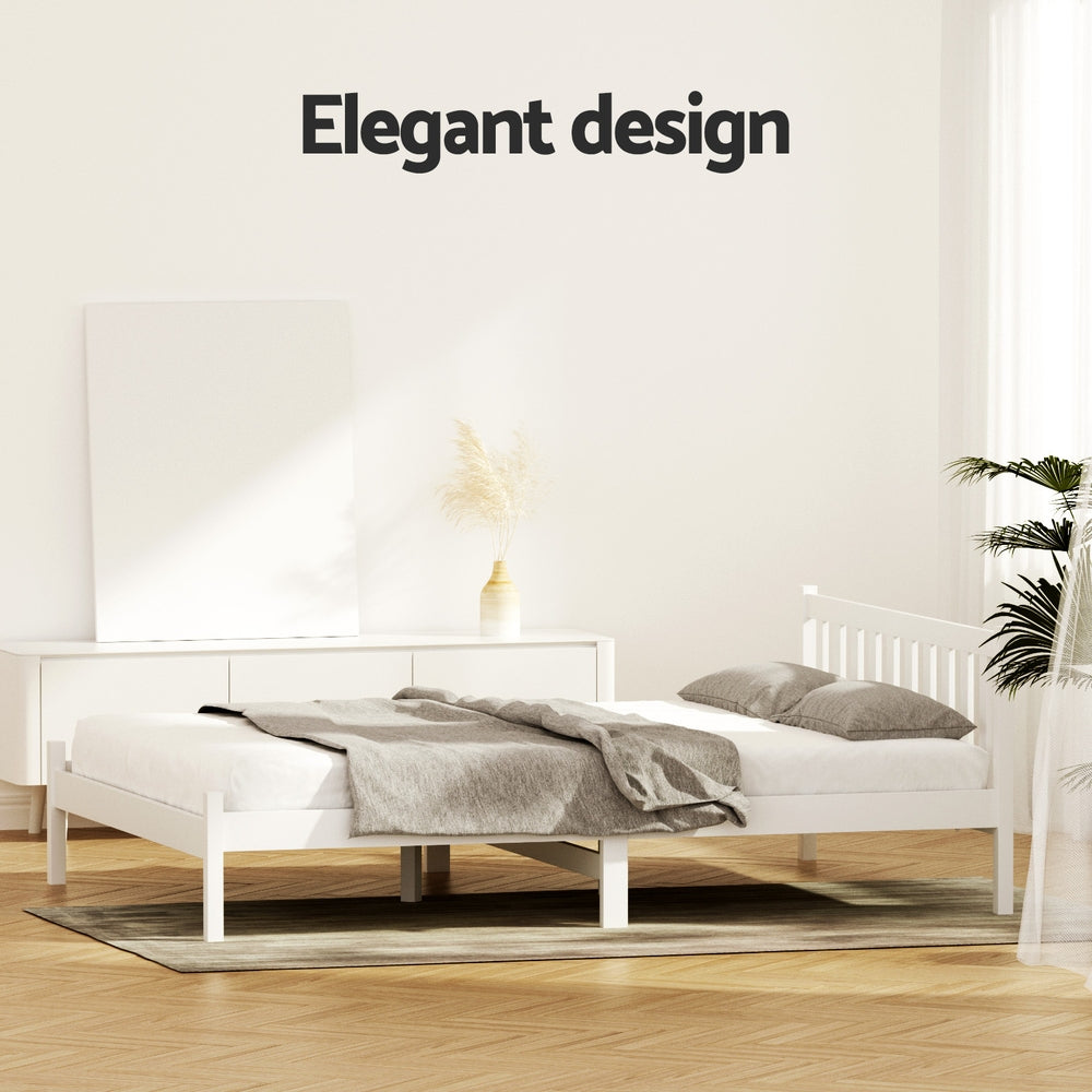 Bed Frame Double Solid Pine Wooden White with Trundle Drawer Option