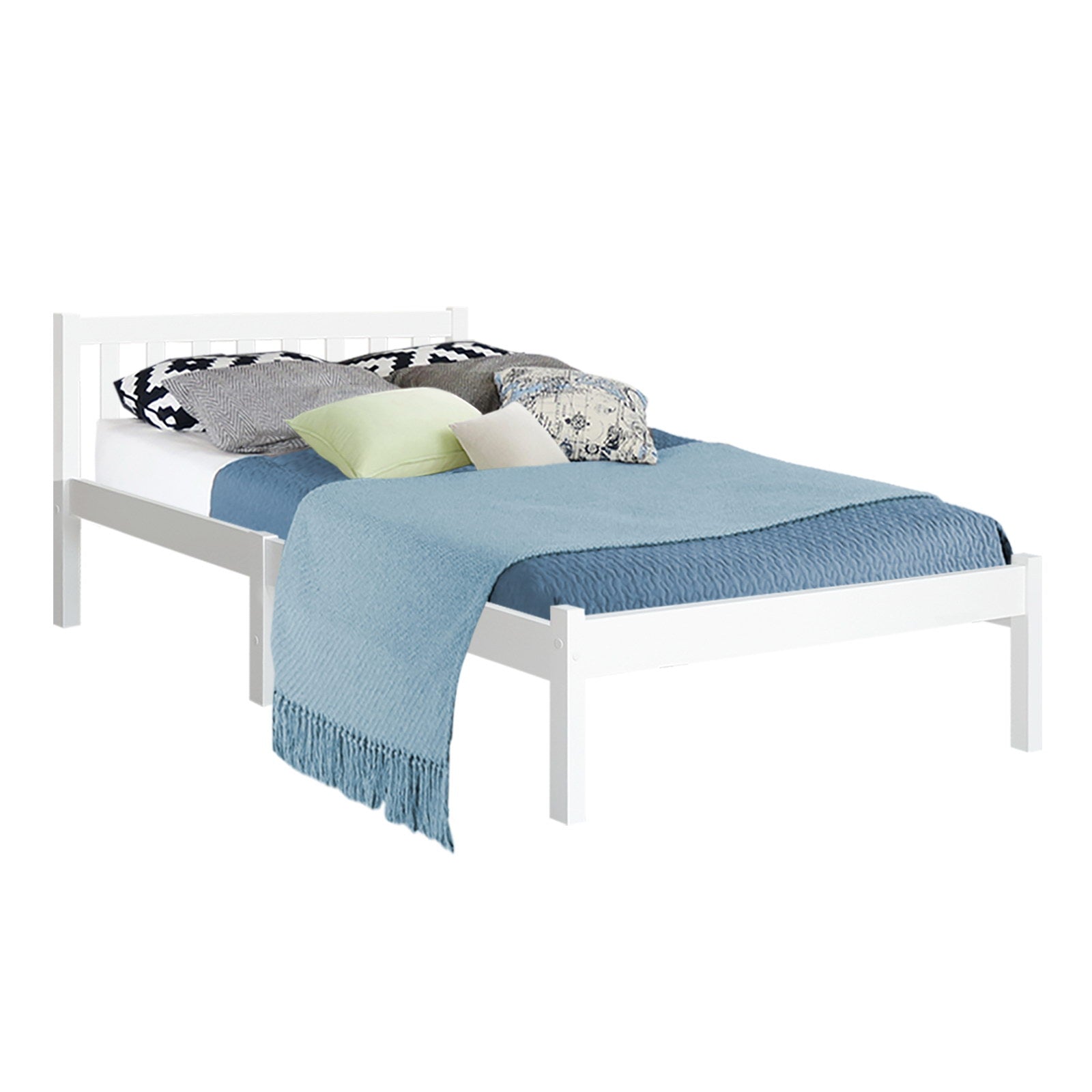 King Single Bed Frame Wooden Mattress Base White Sturdy Bedroom Furniture