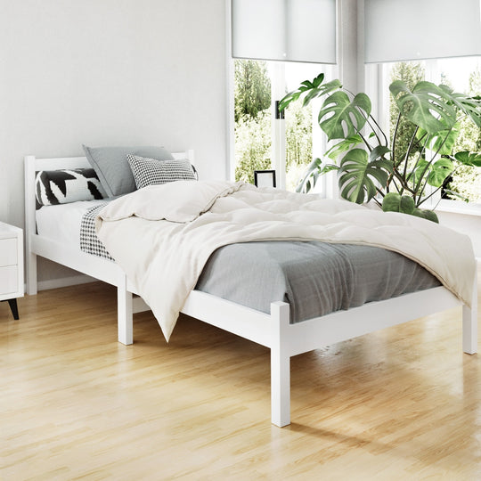 Wooden finish - King Single Bed Frame Wooden Mattress Base White Sturdy Bedroom Furniture