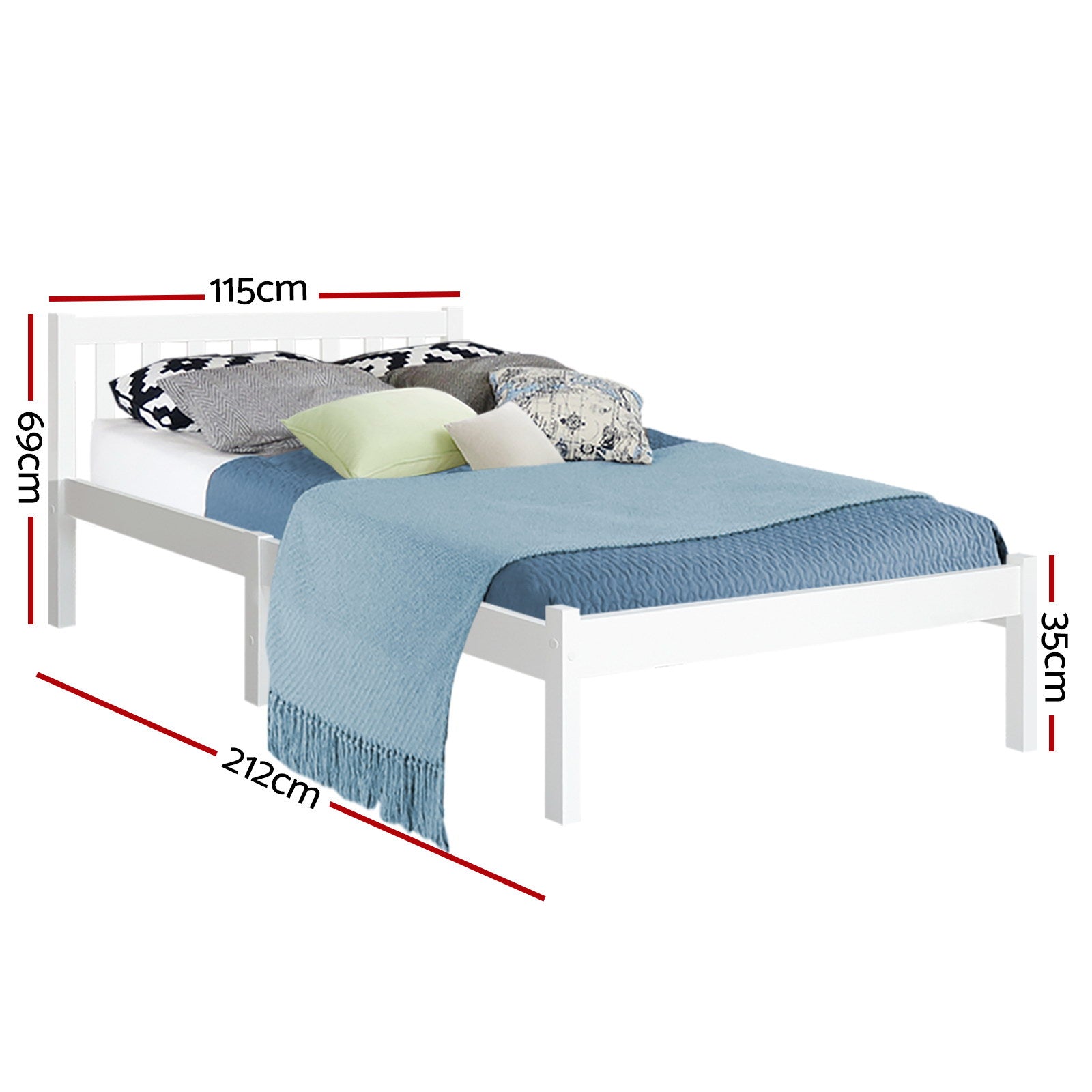 King Single Bed Frame Wooden Mattress Base White Sturdy Bedroom Furniture