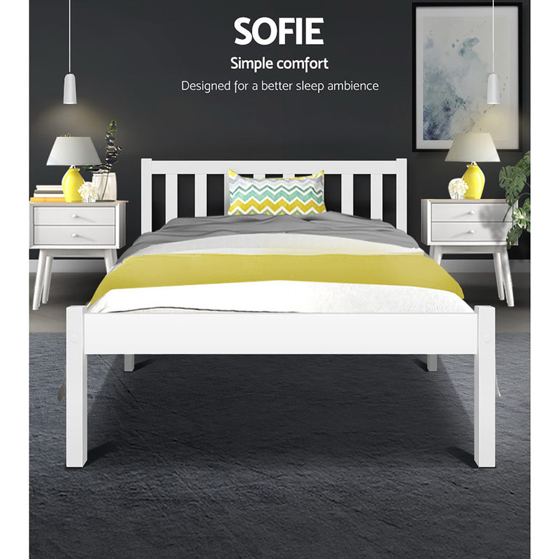 King Single Bed Frame Wooden Mattress Base White Sturdy Bedroom Furniture - Beds & Bed Frames