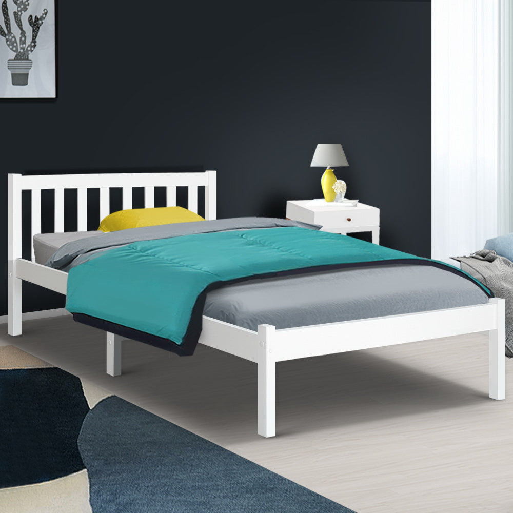 King Single Bed Frame Wooden Mattress Base White Sturdy Bedroom Furniture