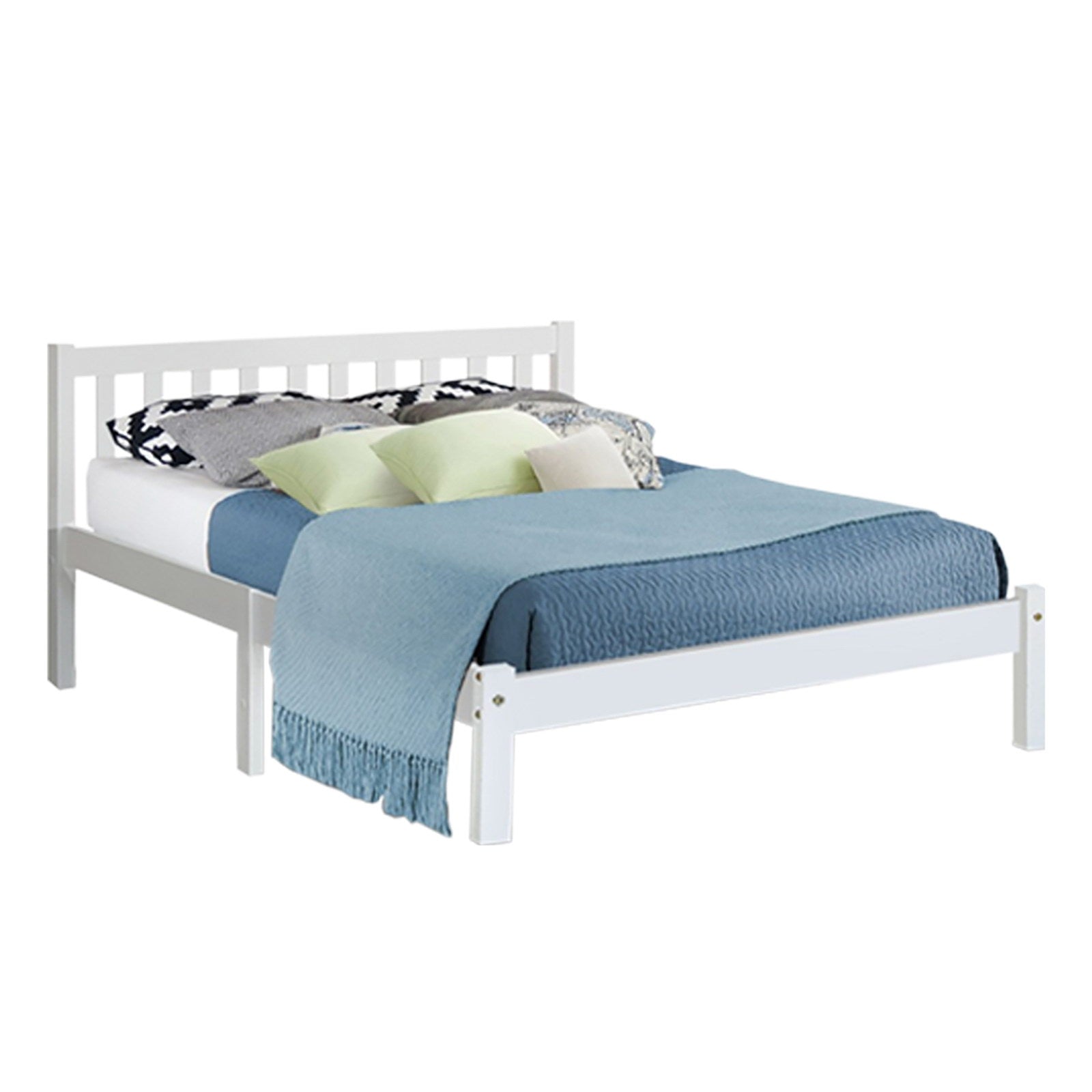 Queen Wooden Bed Frame Sofie Solid Pine White with Trundle Option