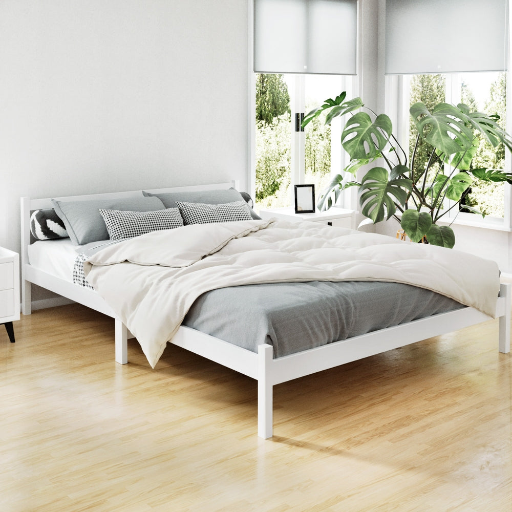 Queen Wooden Bed Frame Sofie Solid Pine White with Trundle Option