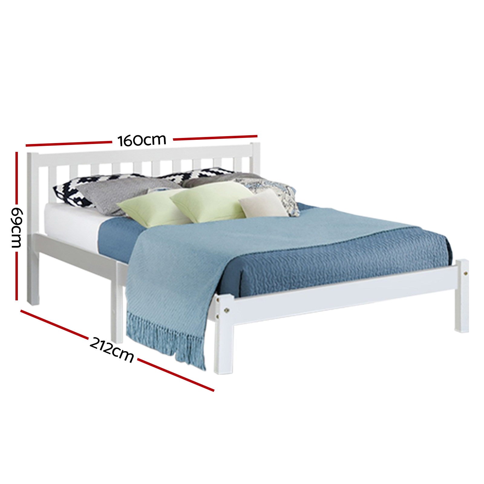 Queen Wooden Bed Frame Sofie Solid Pine White with Trundle Option