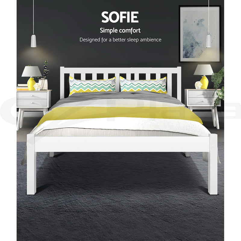 Queen Wooden Bed Frame Sofie Solid Pine White with Trundle Option - Size Wbed