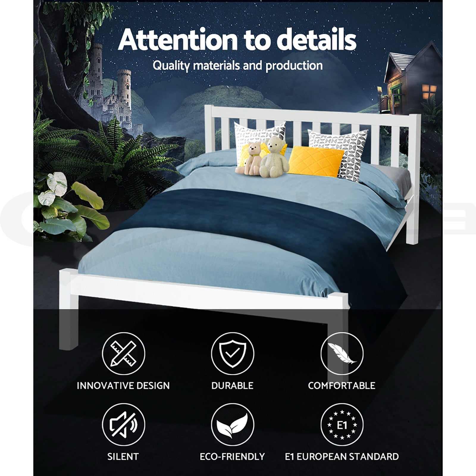 Queen Wooden Bed Frame Sofie Solid Pine White with Trundle Option