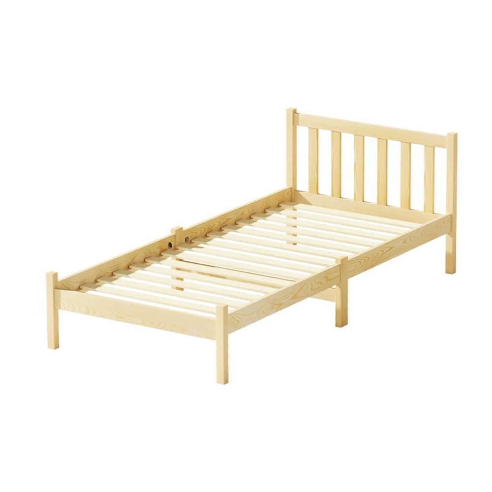 Single Wooden Bed Frame with Slatted Base Oak Pine Wood