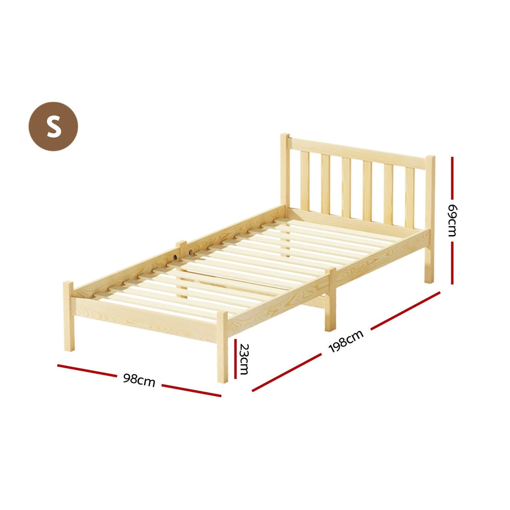 Single Wooden Bed Frame with Slatted Base Oak Pine Wood