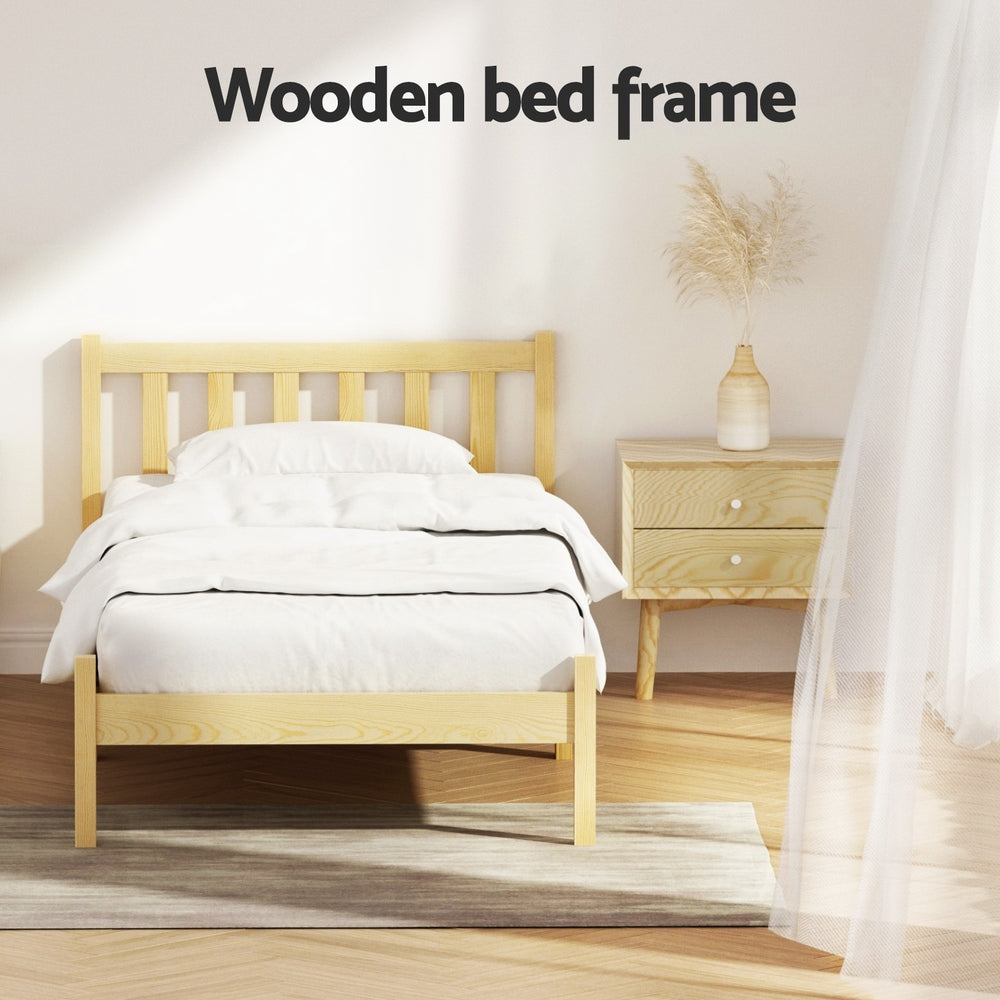 Single Wooden Bed Frame with Slatted Base Oak Pine Wood