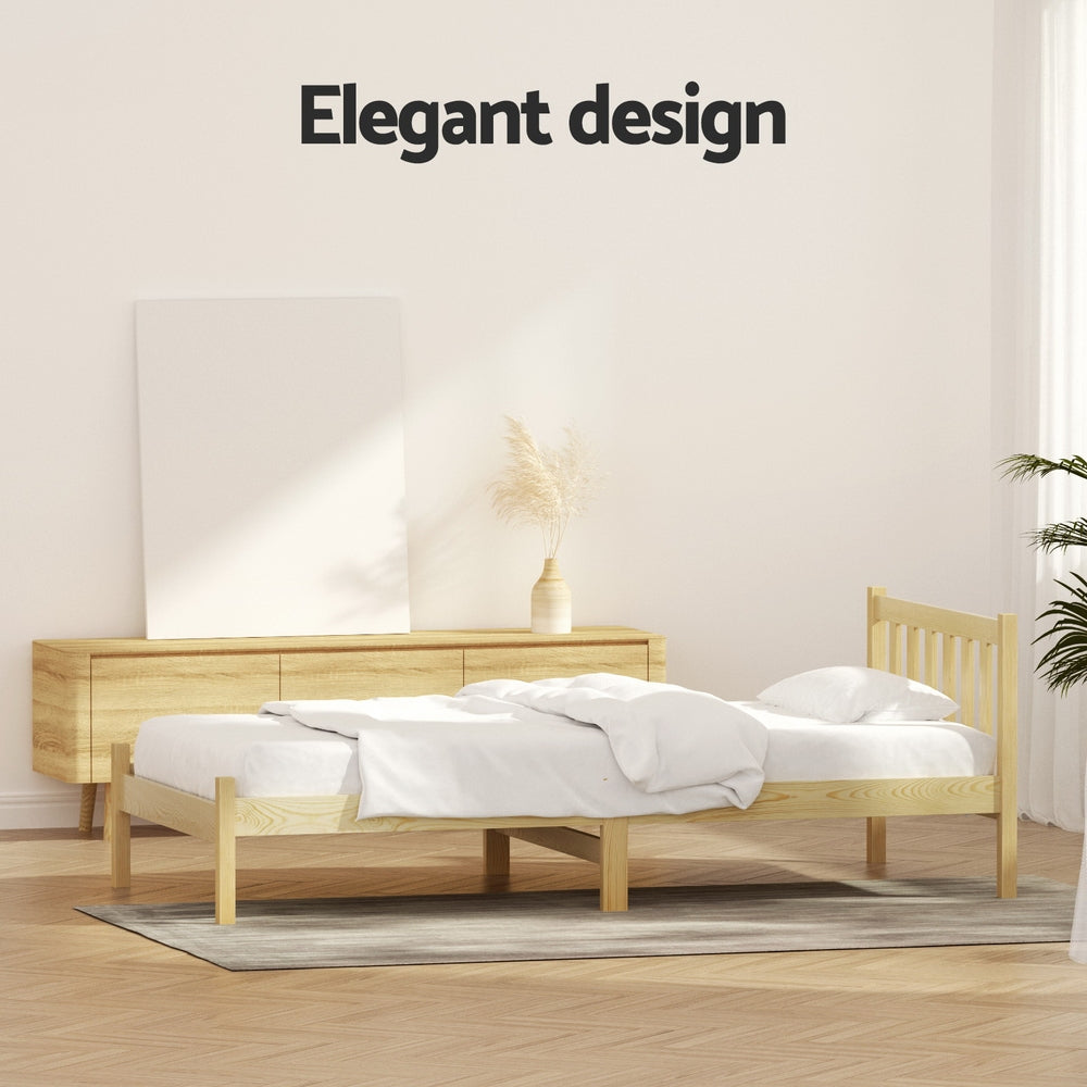 Single Wooden Bed Frame with Slatted Base Oak Pine Wood
