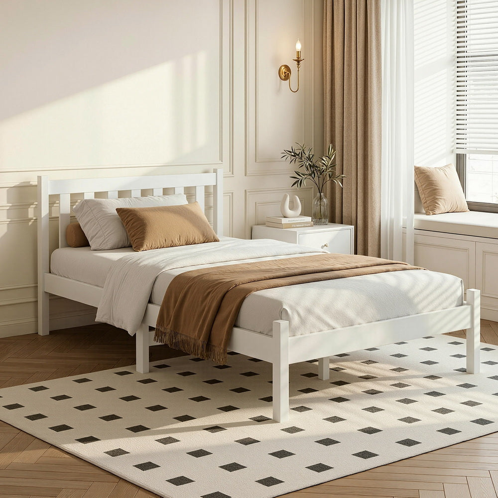 Single Bed Frame Wooden Mattress Base White