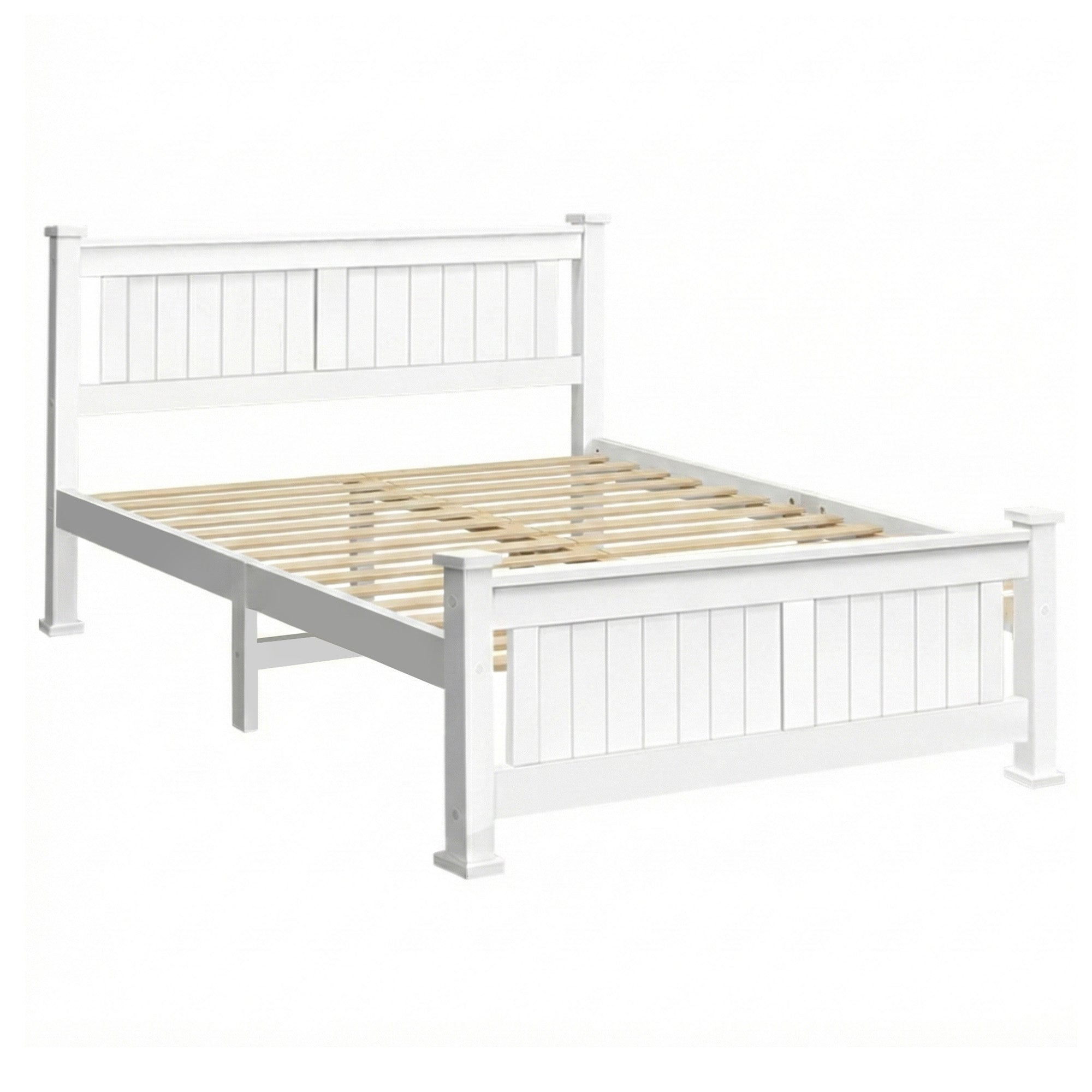 Double Size Bed Frame Wooden Construction White