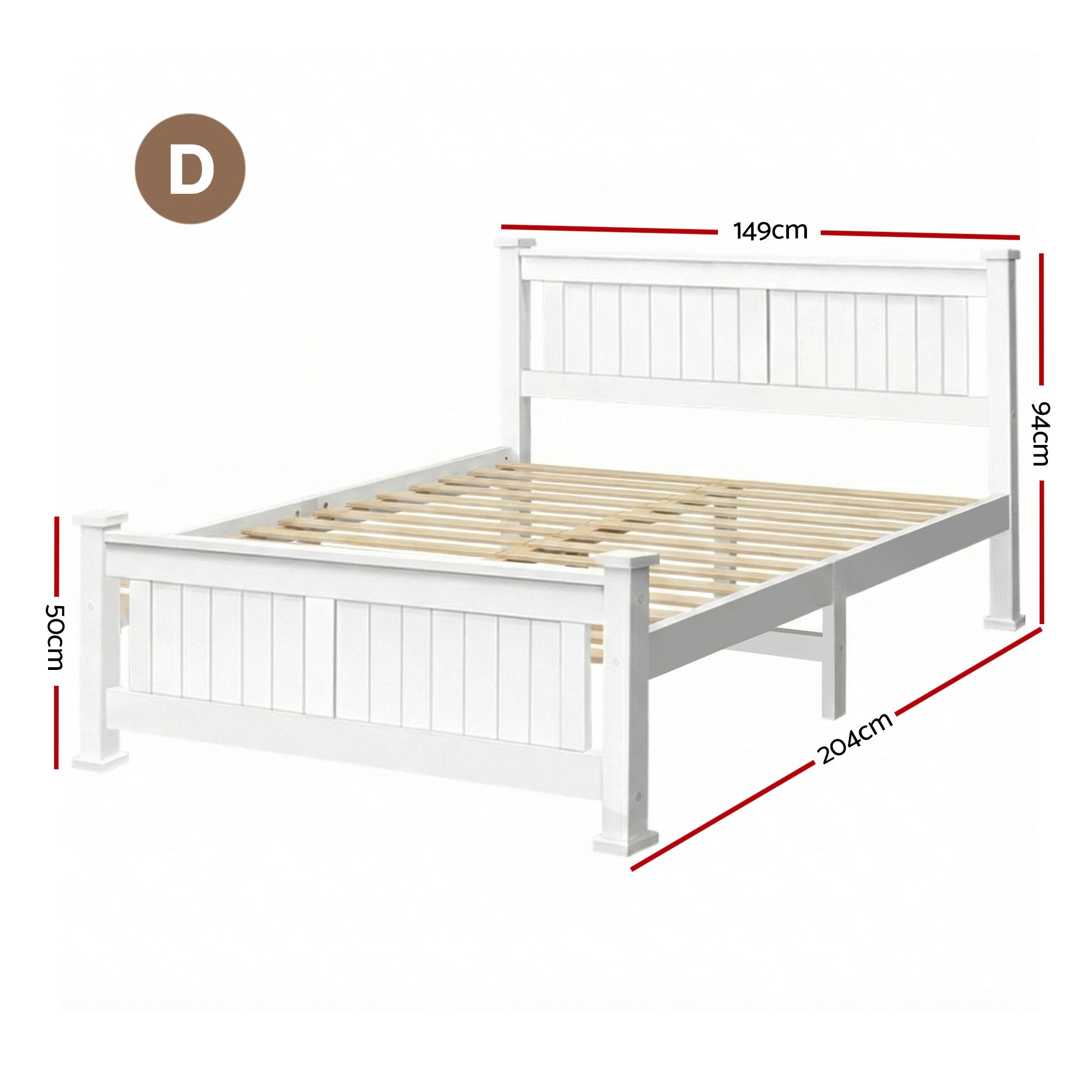 Double Size Bed Frame Wooden Construction White