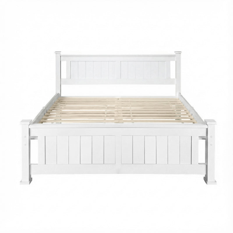 Double Size Bed Frame Wooden Construction White - Beds & Bed Frames