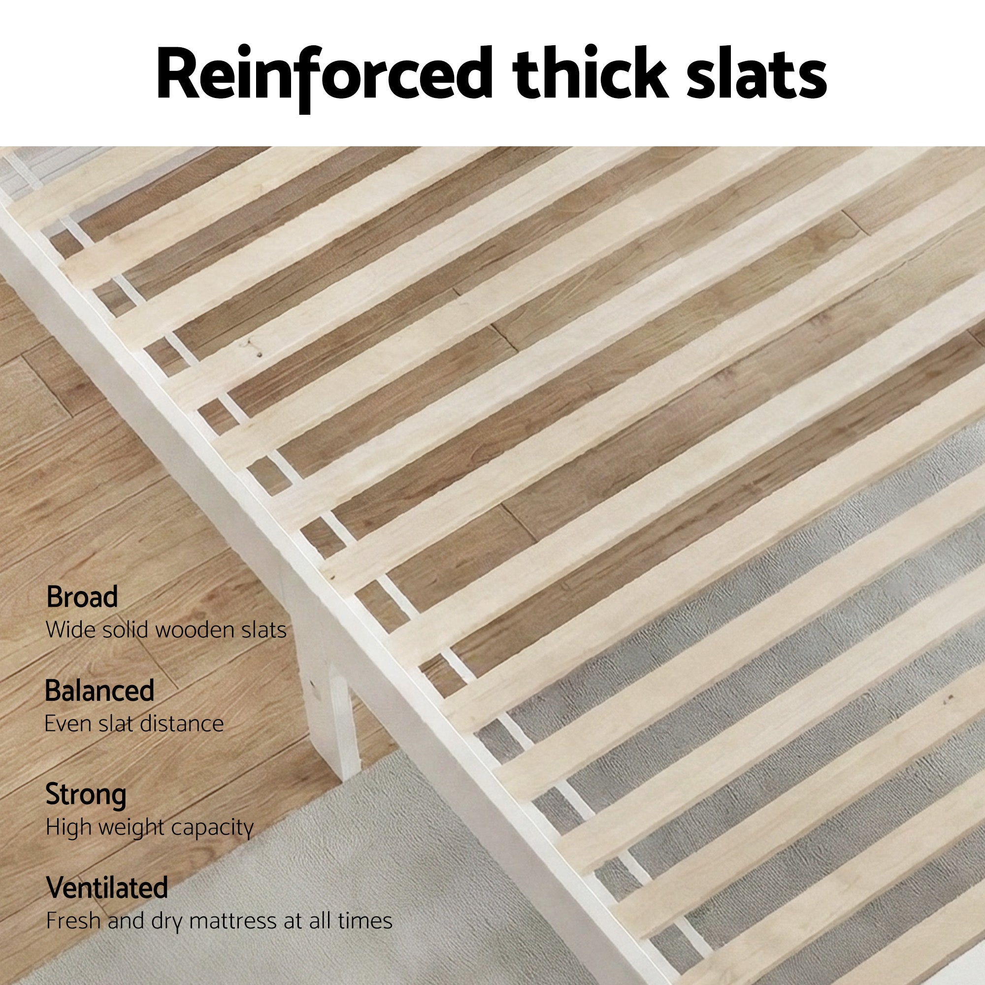Double Size Bed Frame Wooden Construction White