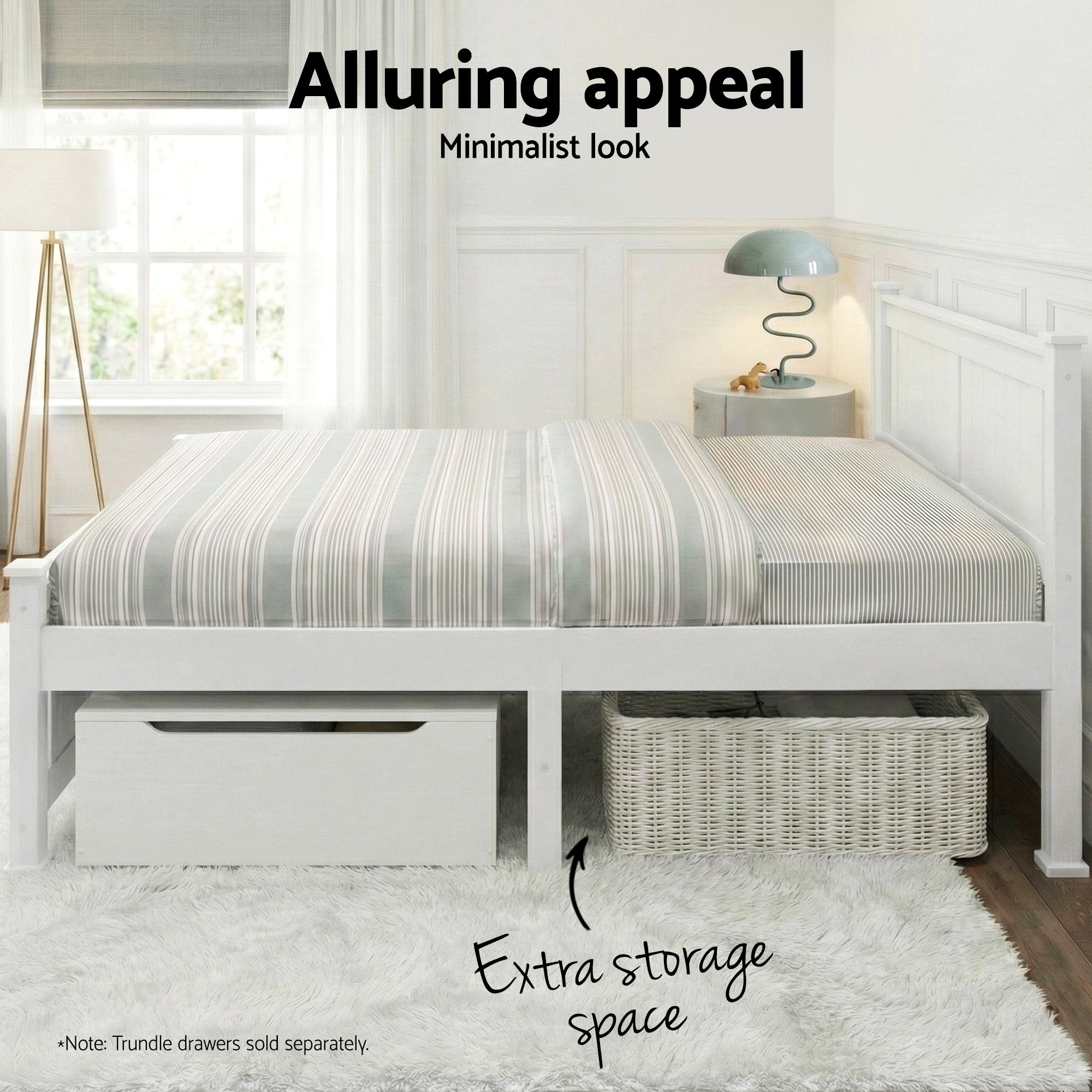 Double Size Bed Frame Wooden Construction White