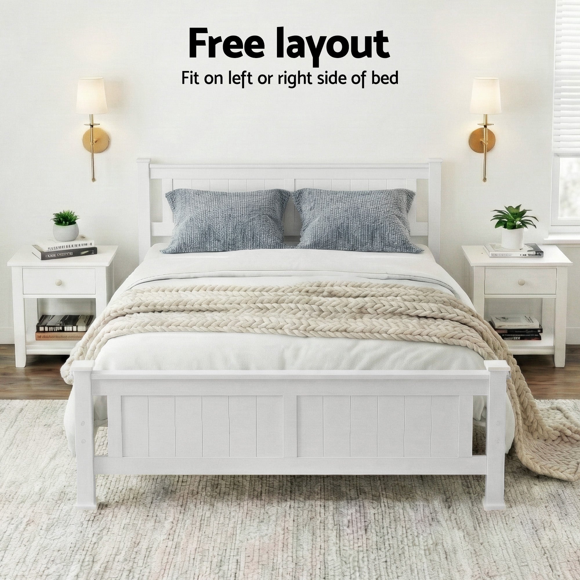 Double Size Bed Frame Wooden Construction White