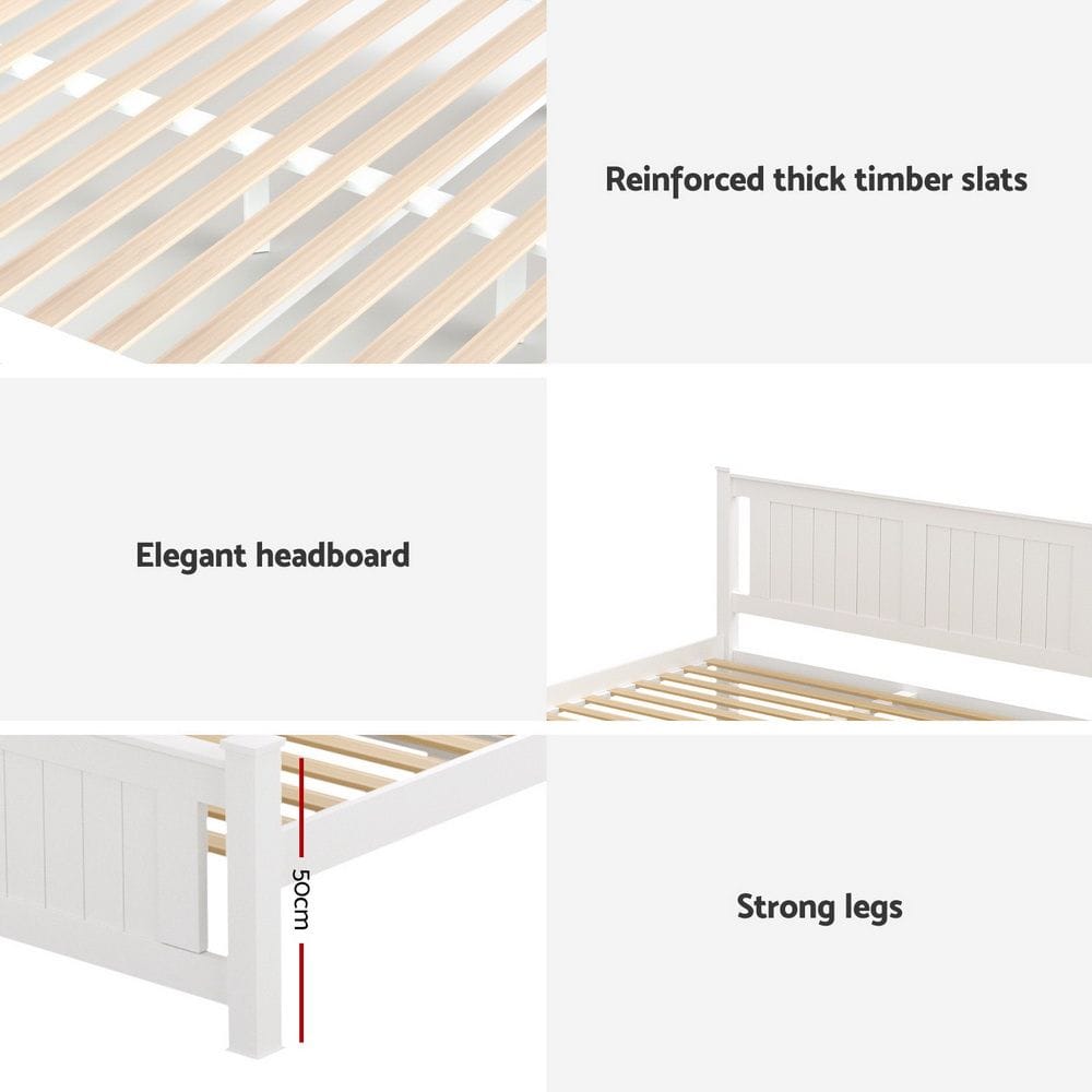 Double Bed Frame White Wooden 204x149x94cm