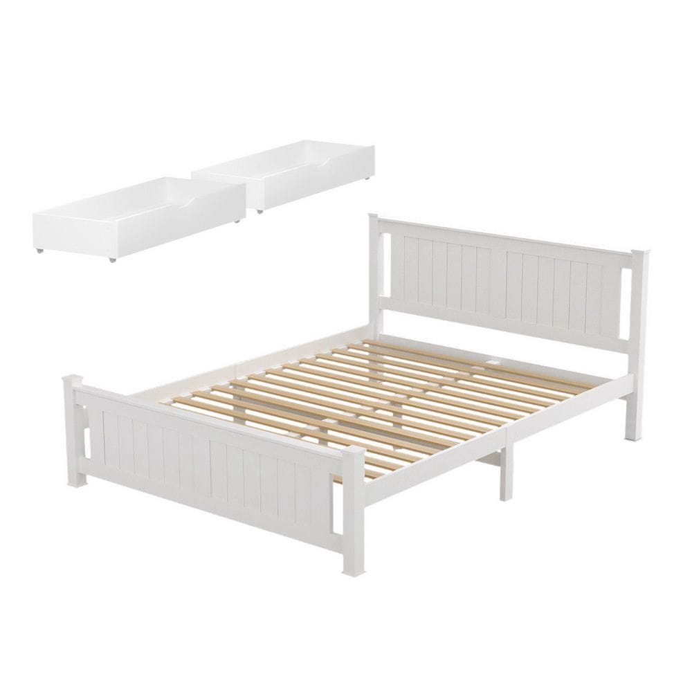 Double Bed Frame White Wooden 204x149x94cm
