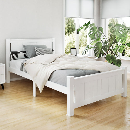 White colour - Bed Frame King Single Size Wooden Construction White