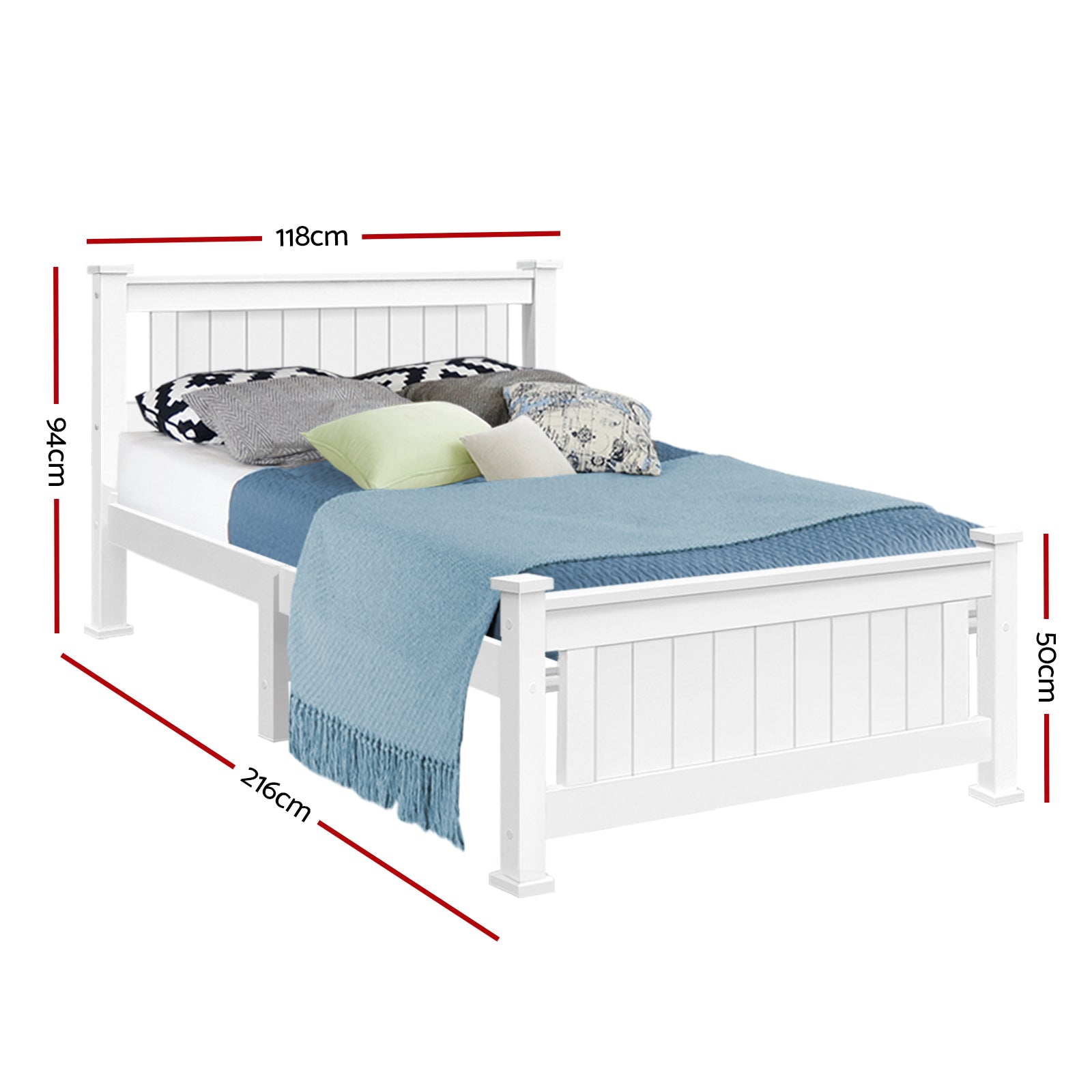 Bed Frame King Single Size Wooden Construction White