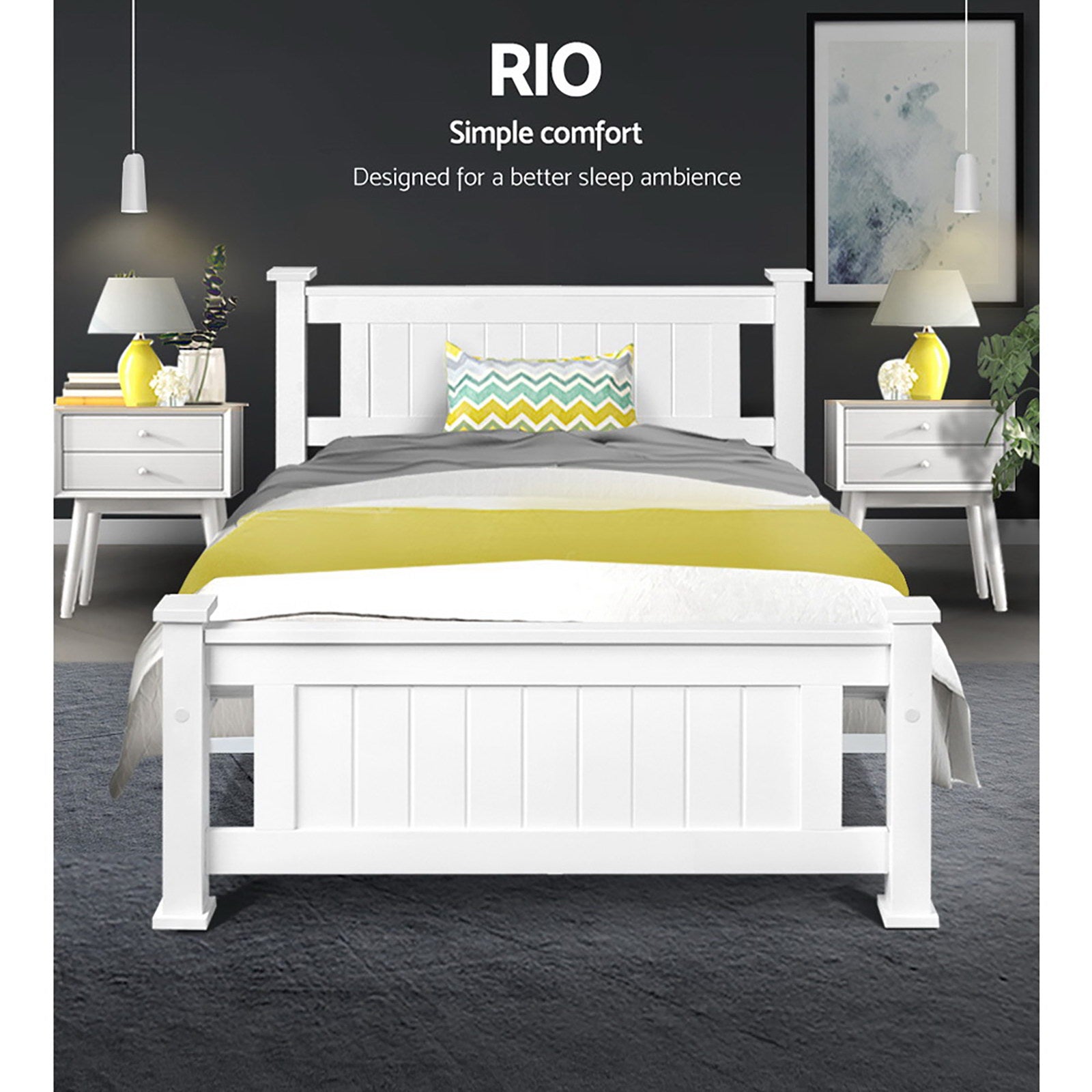 Bed Frame King Single Size Wooden Construction White
