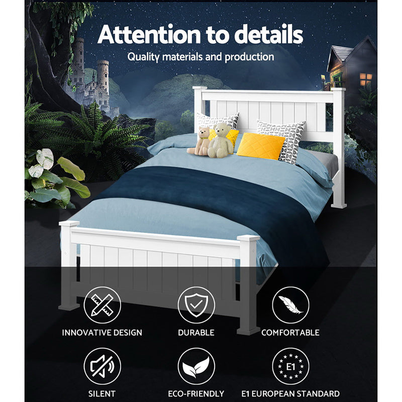 Bed Frame King Single Size Wooden Construction White - Beds & Bed Frames