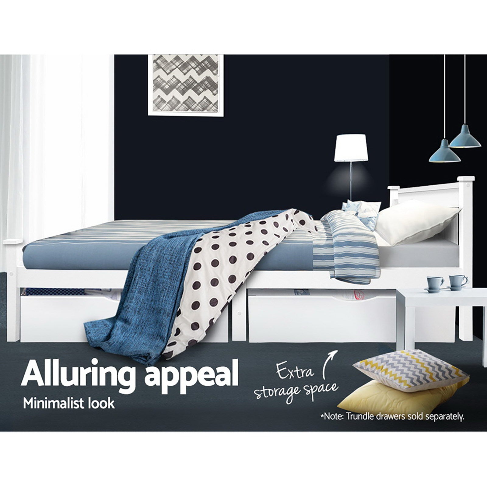 Bed Frame King Single Size Wooden Construction White