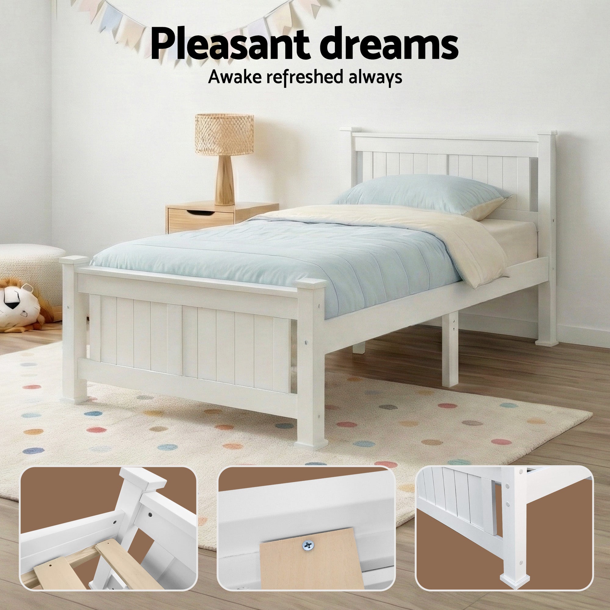 Bed Frame King Single Size Wooden Construction White