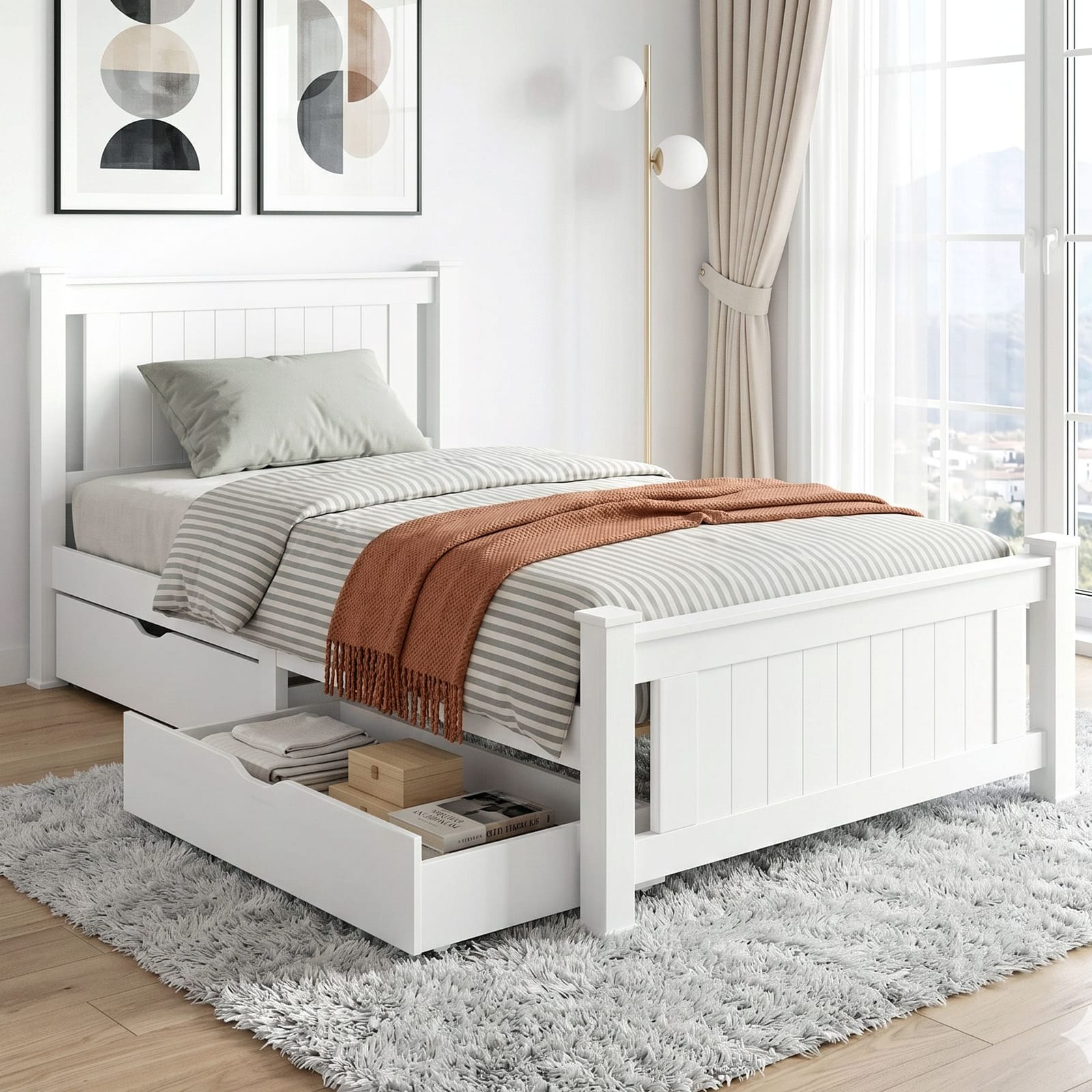 King Single Bed Frame With Storage 216x118x94cm