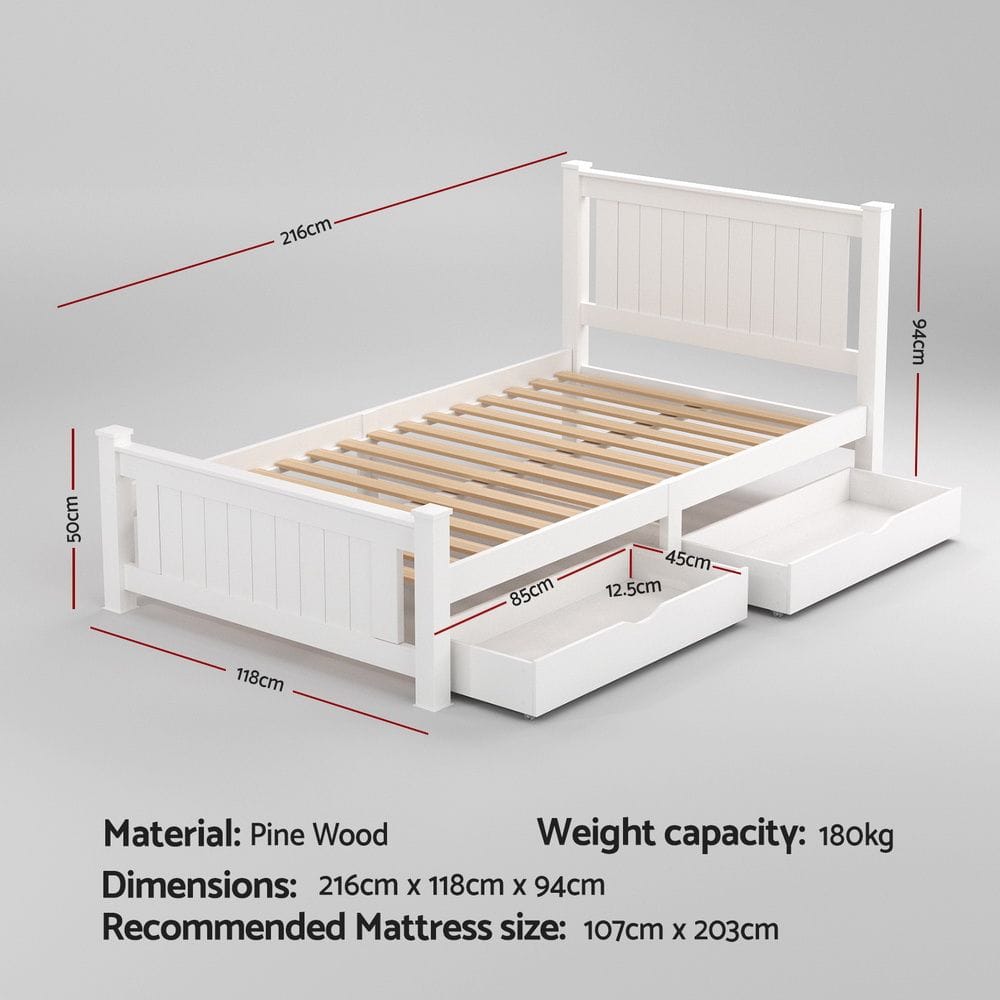 King Single Bed Frame With Storage 216x118x94cm