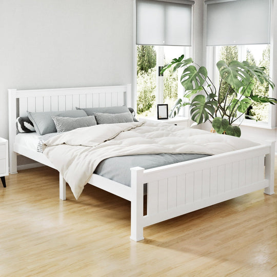 Artiss Size Kids Adults - Queen Wooden Bed Frame White with Sturdy Slats
