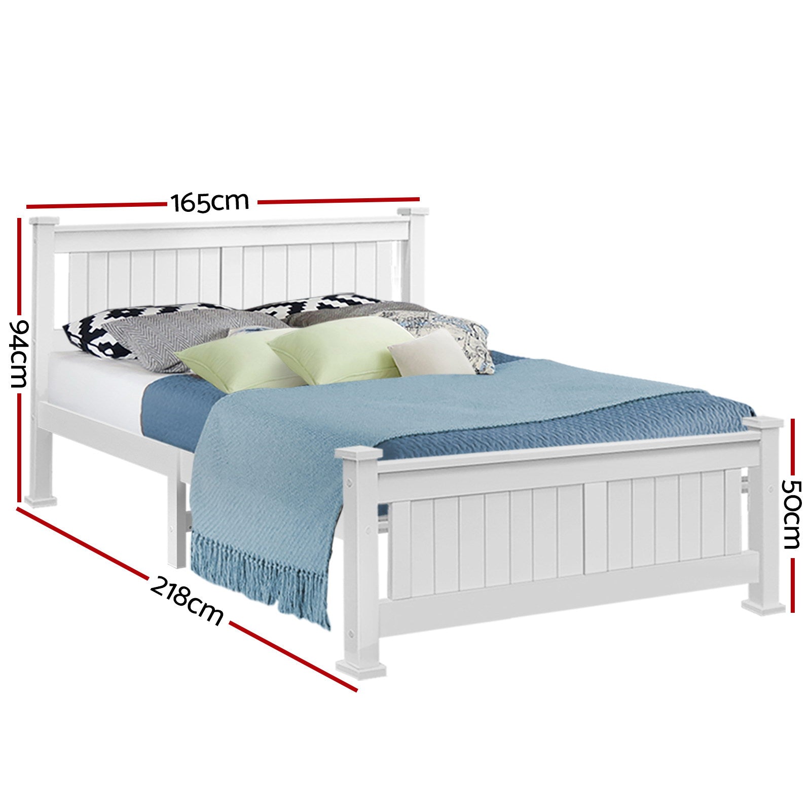 Queen Wooden Bed Frame White with Sturdy Slats
