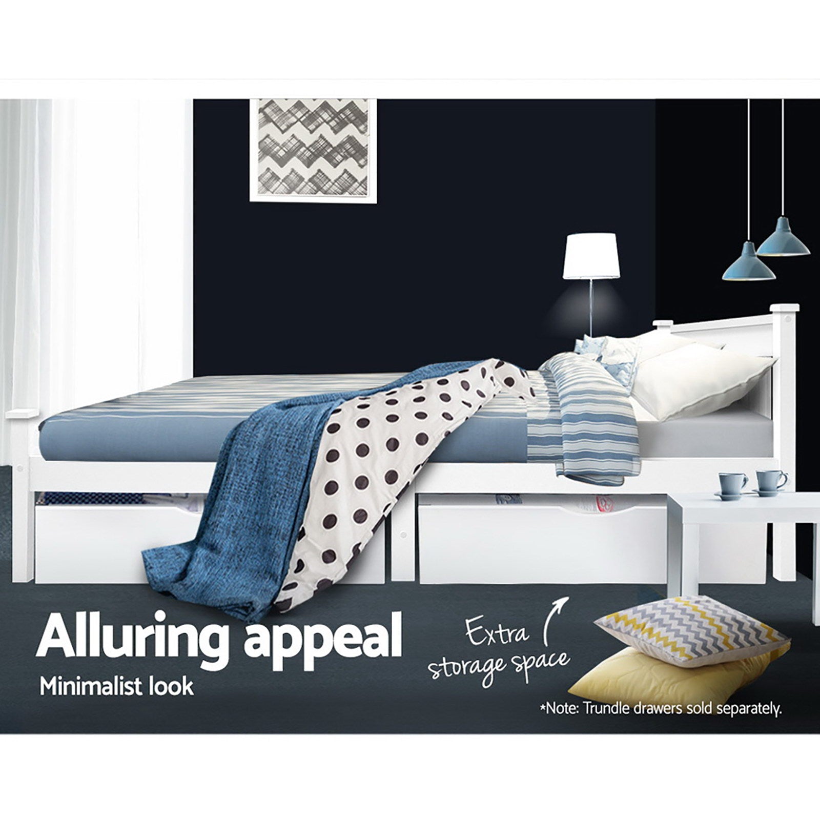Queen Wooden Bed Frame White with Sturdy Slats
