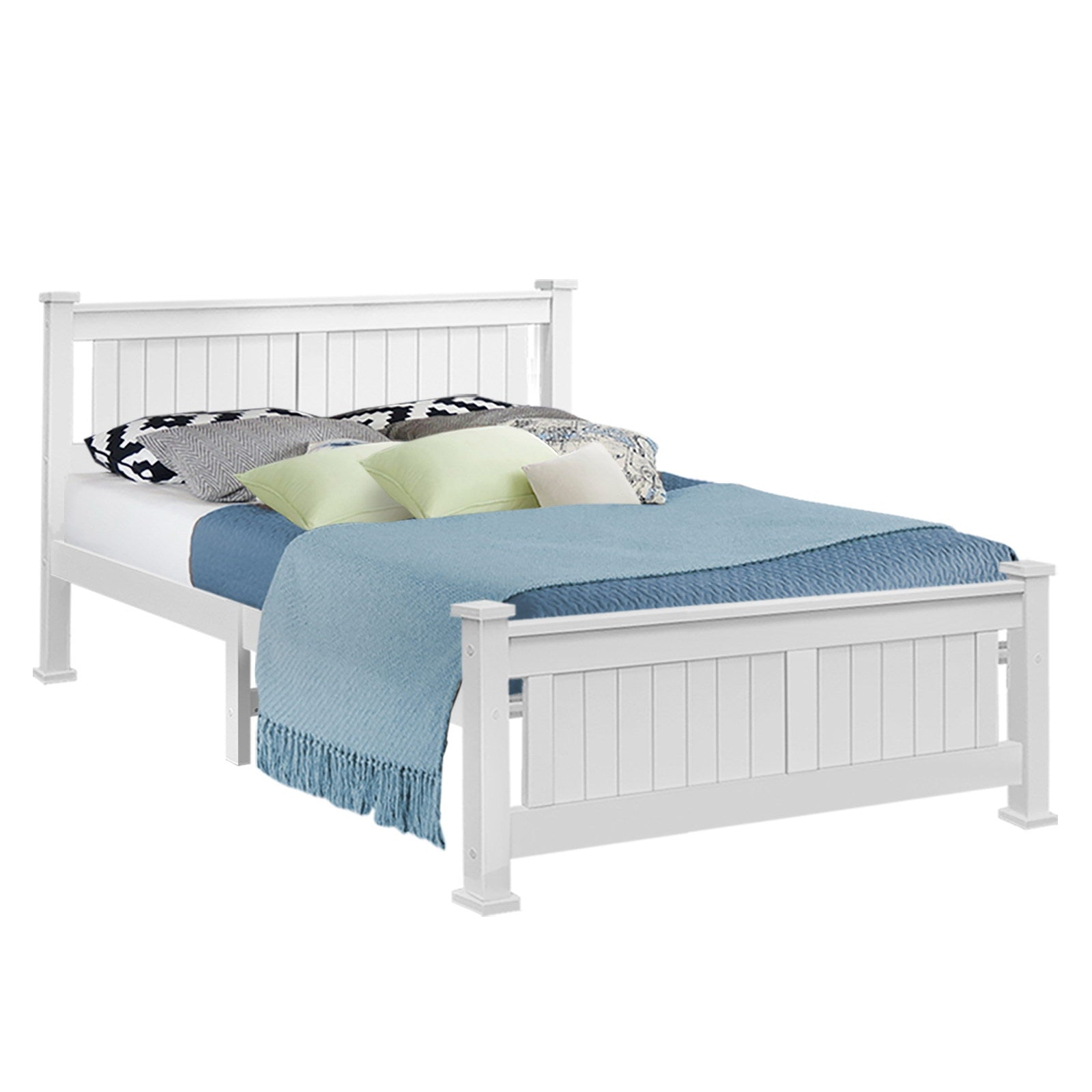 Queen Wooden Bed Frame White with Sturdy Slats
