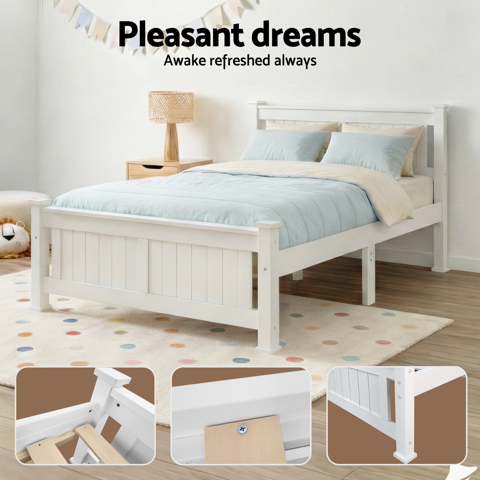 Queen Wooden Bed Frame White with Sturdy Slats